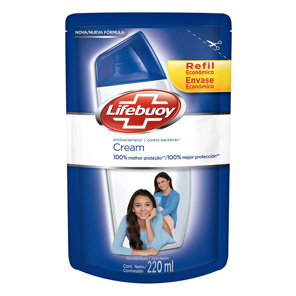Sabonete Líquido Antibacteriano Cream Lifebuoy Sachê 220ml Refil Econômico