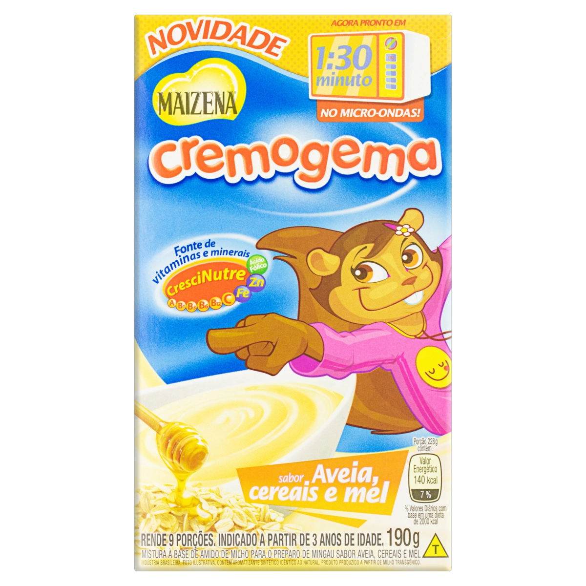 Mingau Aveia, Cereais E Mel Maizena Cremogema Caixa 190g