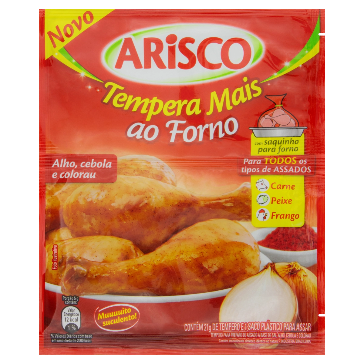 Tempero Pó Alho, Cebola E Colorau Arisco Tempera Mais Ao Forno Pacote 21g