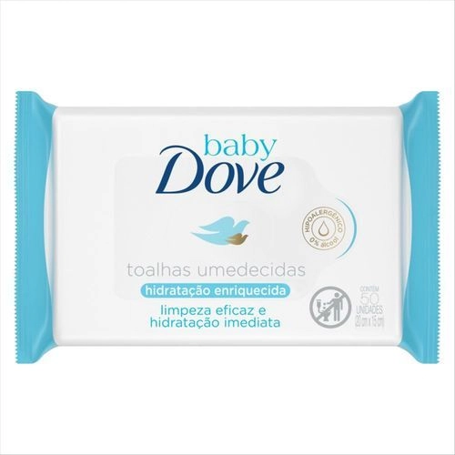 Toalha Umedecida Bebê Hidratação Enriquecida Suave Dove Baby Pacote 50 Unidades
