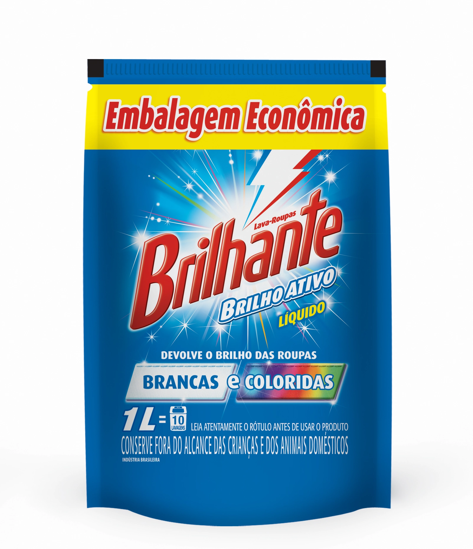 Refil Detergente Líquido Brilho Ativo Roupas Brancas E Coloridas 1l Brilhante