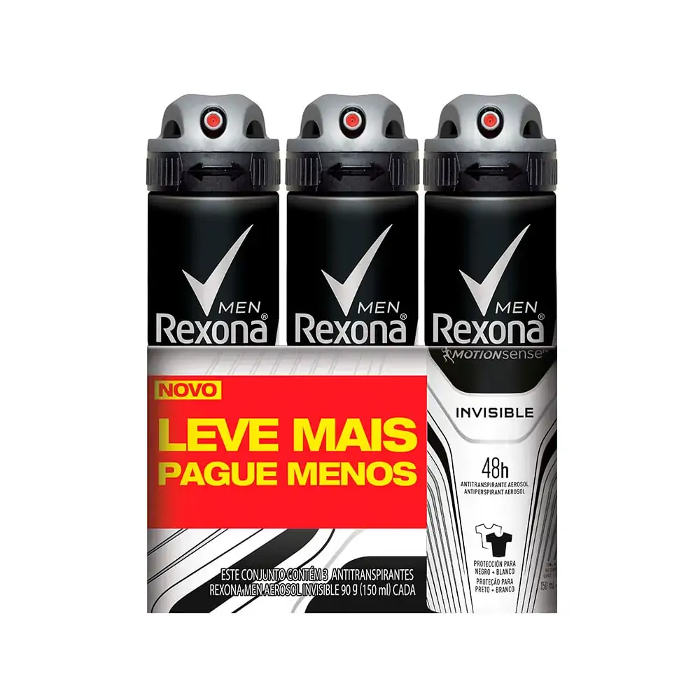 Des Aero Rexona 150ml Masc Invisible C/3 Lv Pg