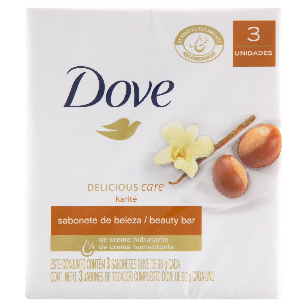 Pack Sabonete Barra óleo De Karité E Baunilha Dove Delicious Care Envoltório 3 Unidades 90g Cada