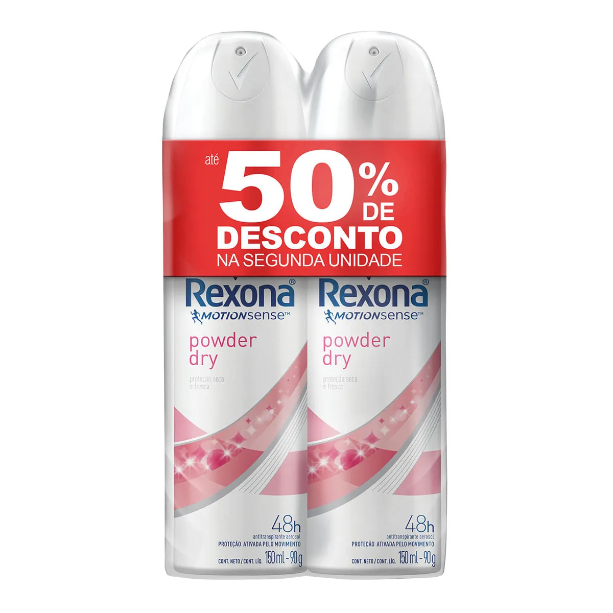 Desodorante Aerosol Rexona Motion Sense Powder Rosa Feminino 150ml/90g 50% de Desconto