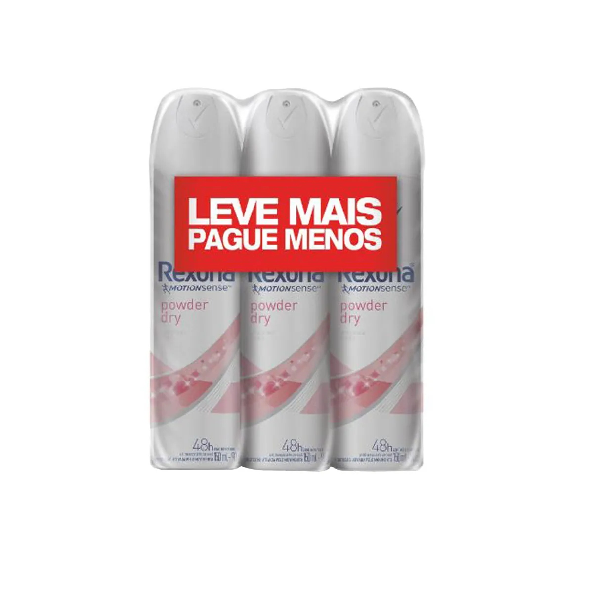 Pack Antitranspirante Aerossol Powder Dry Rexona Motionsense 3 Unidades 150ml Cada Leve Mais Pague M