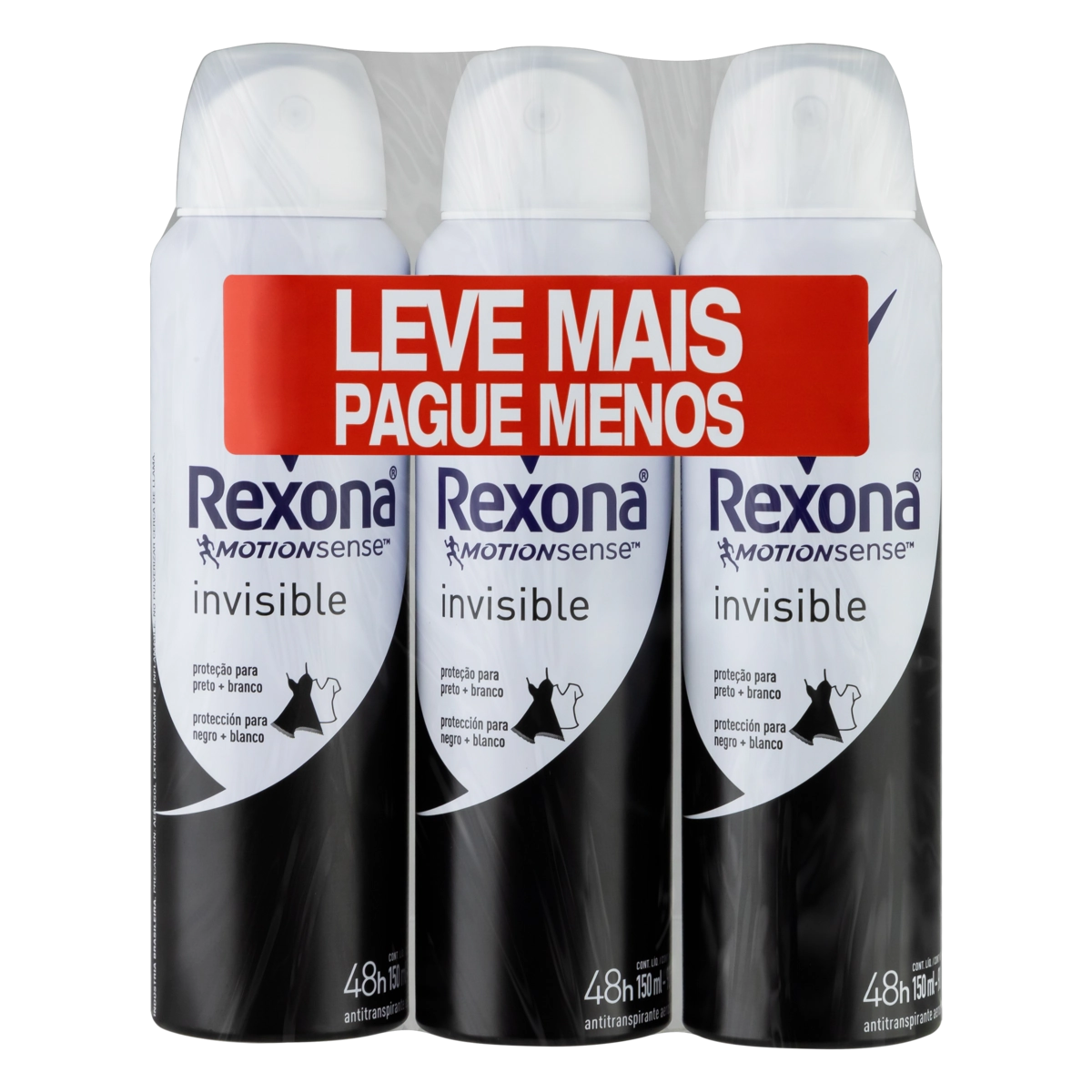 Pack Antitranspirante Aerossol Invisible Rexona Motionsense 3 Unidades 150ml Cada Leve Mais Pague Me