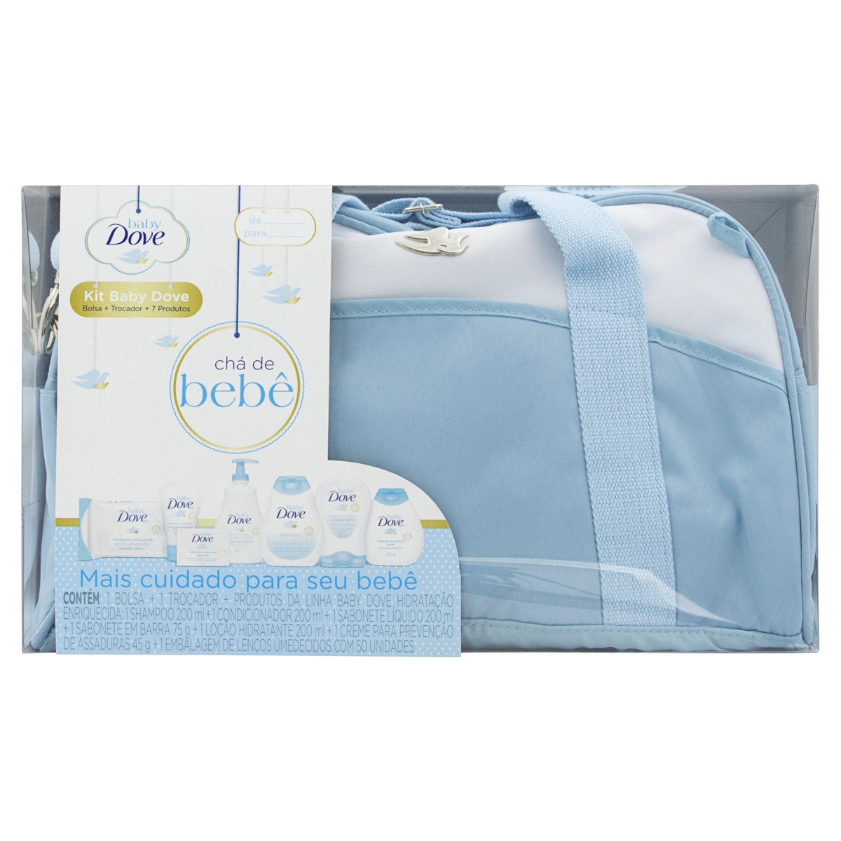 Kit 1 Bolsa 1 Trocador 7 Produtos Hidratação Enriquecida Dove Baby