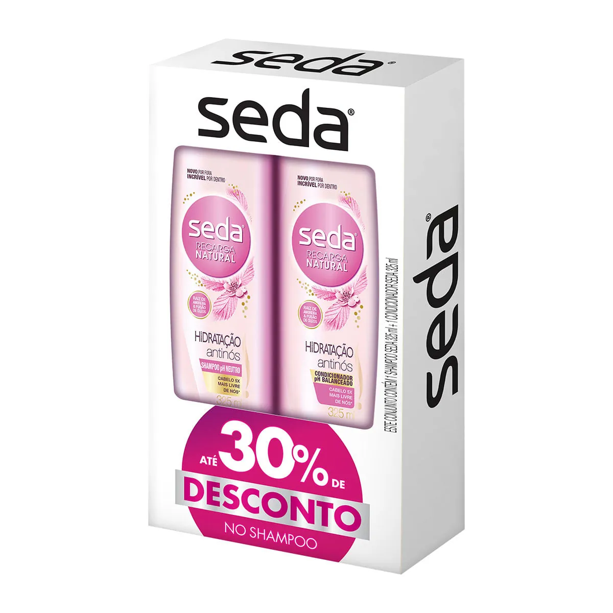 Kit Shampoo + Condicionador Hidratação Antinós Seda Recarga Natural Caixa 325ml Cada Preço Especial