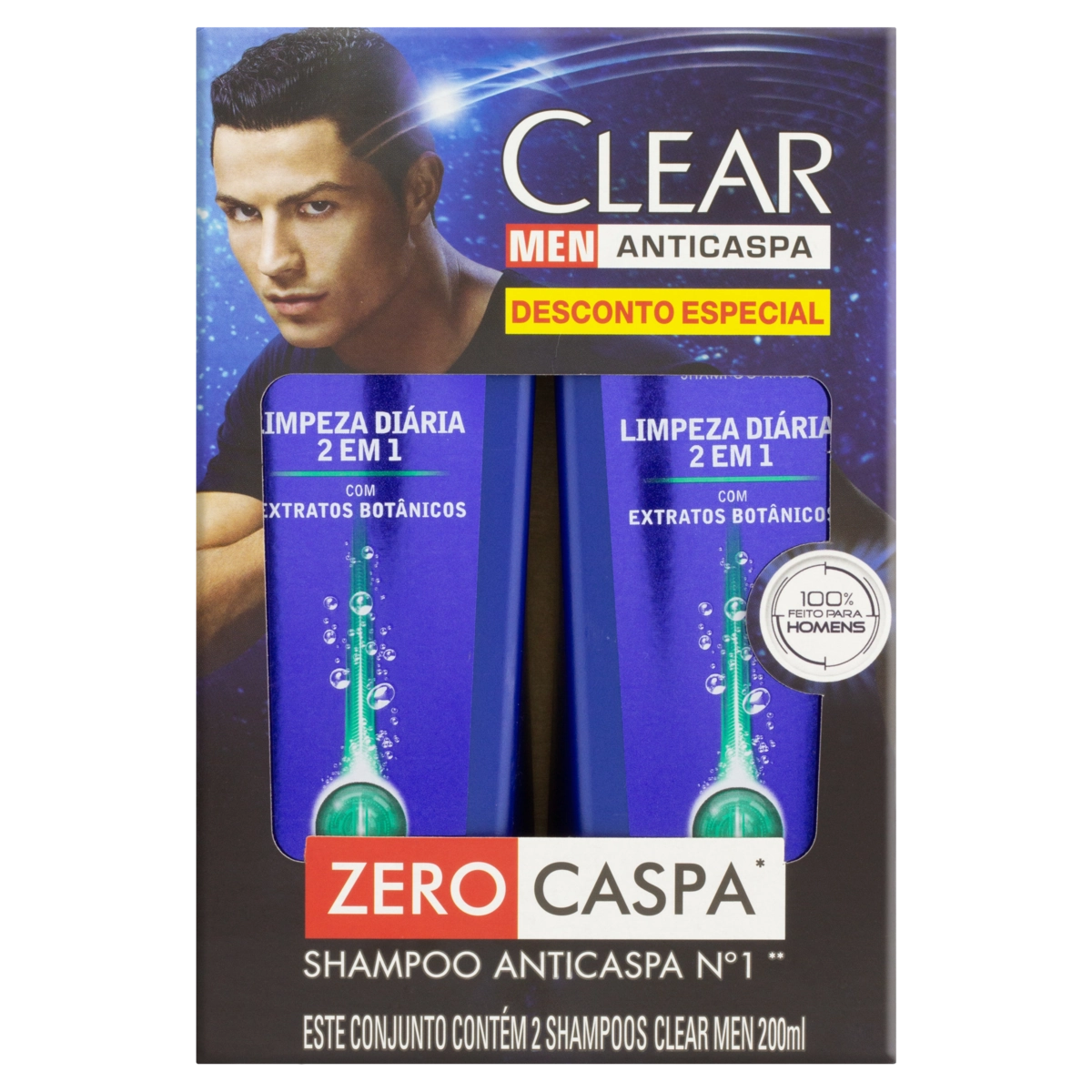 Pack Shampoo Anticaspa Clear Men Limpeza Diária Frasco 2 Unidades 200ml Cada