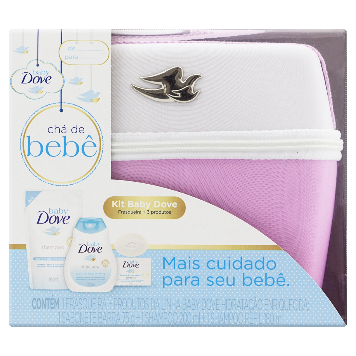 Kit 1 Frasqueira 3 Produtos Hidratação Enriquecida Rosa Dove Baby