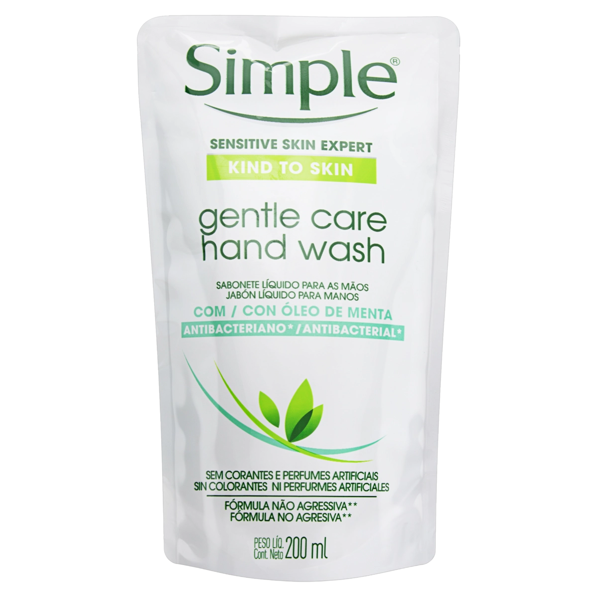 Sabonete Líquido Antibacteriano Para As Mãos óleo De Menta Simple Sachê 200ml Refil