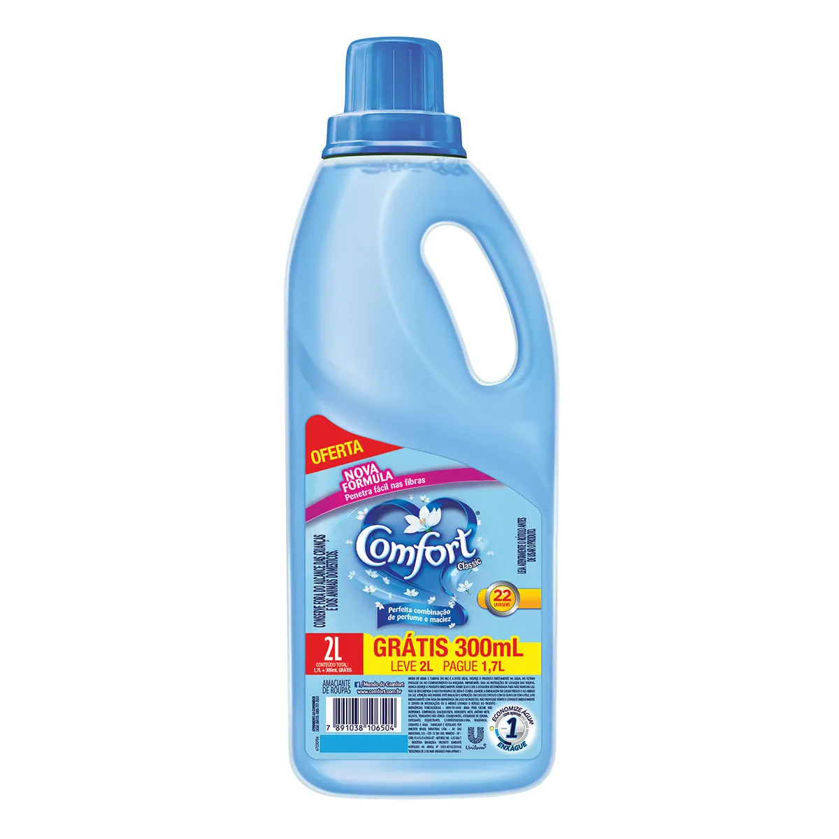 Amaciante De Roupa Diluído Classic Comfort Frasco Leve 2l Pague 1,7l