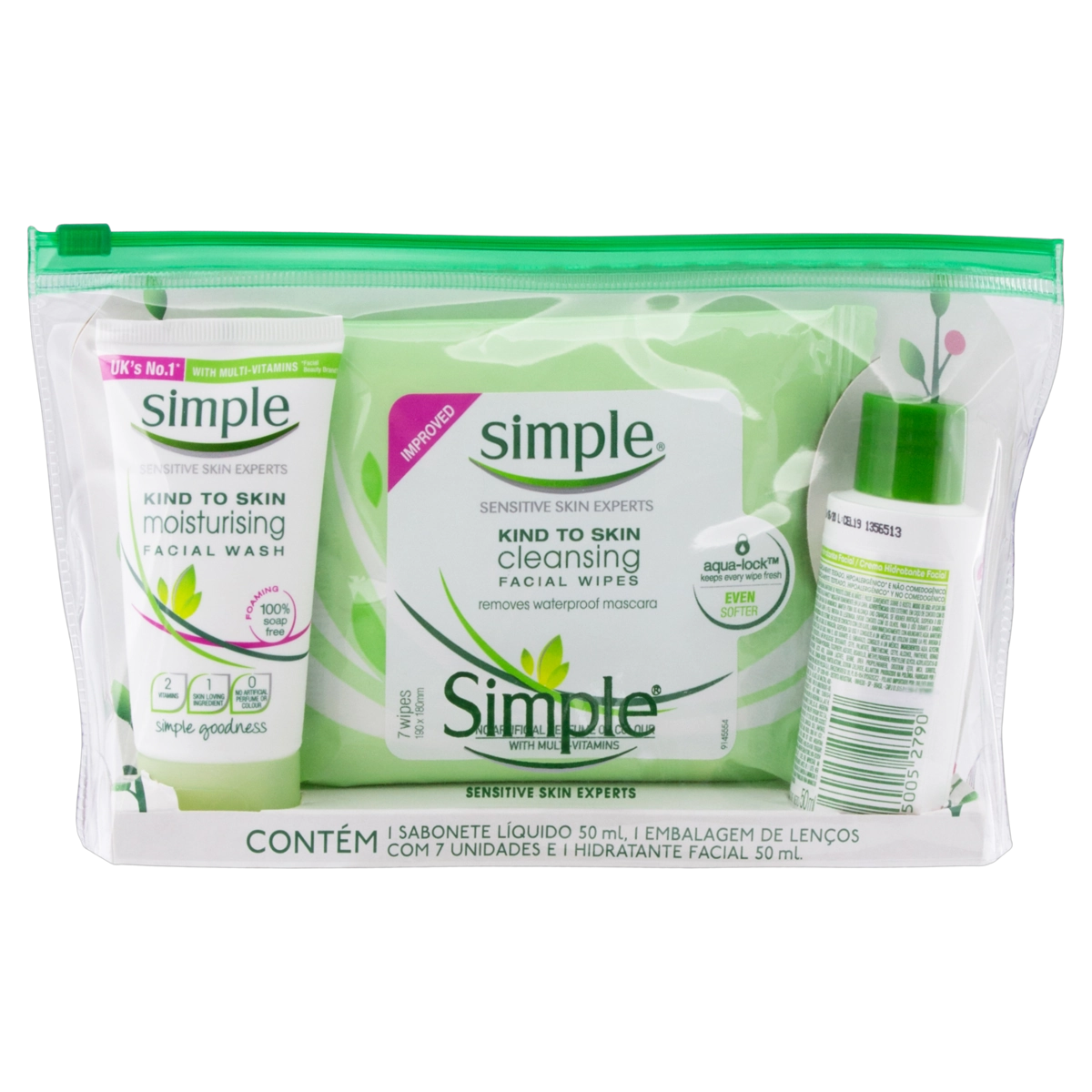 Kit Sabonete Cremoso 50ml Lenço Umedecido Hidratante Facial 50ml Sem Perfume Simple