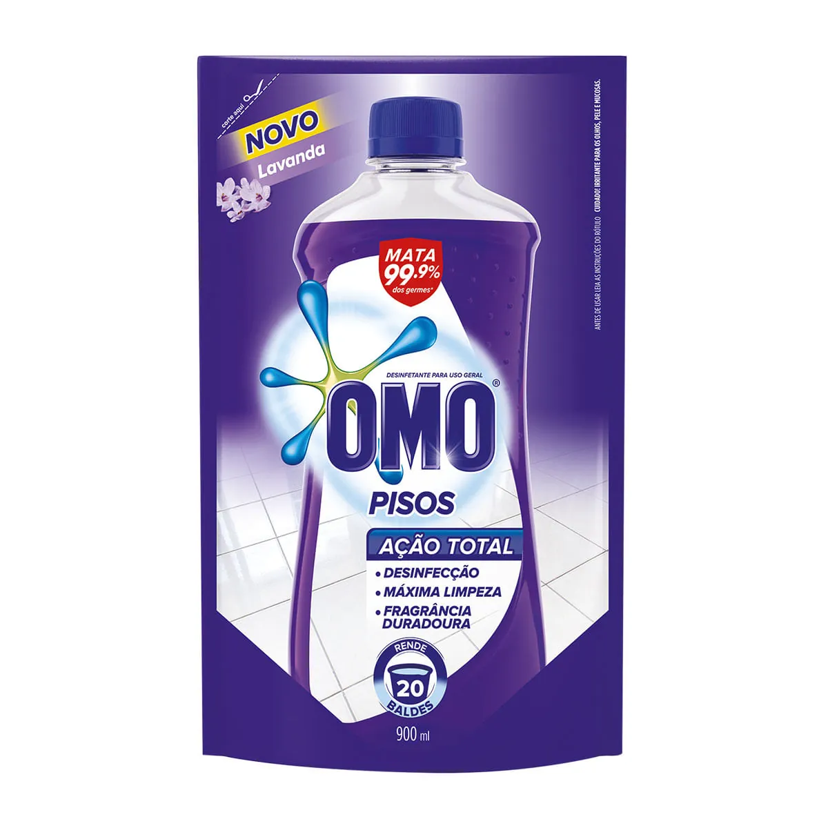 Desinfetante Uso Geral Lavanda Omo Pisos Sachê 900ml Refil