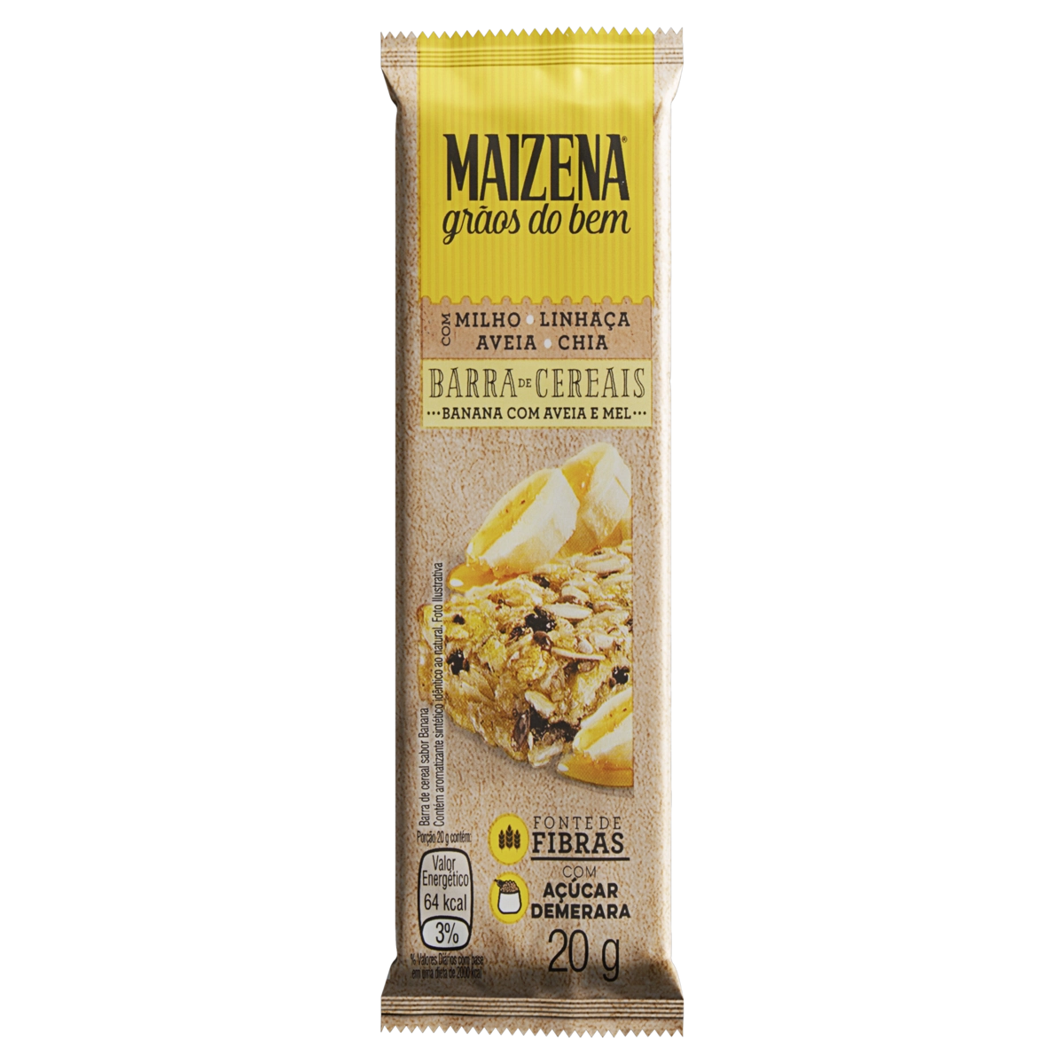 Barra De Cereal Banana Com Aveia E Mel Maizena Grãos Do Bem Pacote 20g