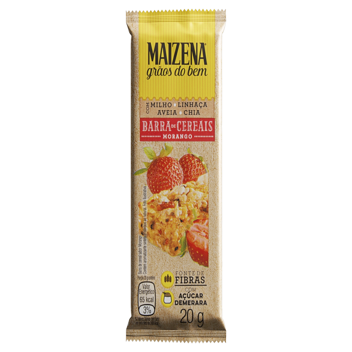 Barra De Cereal Morango Maizena Grãos Do Bem Pacote 20g
