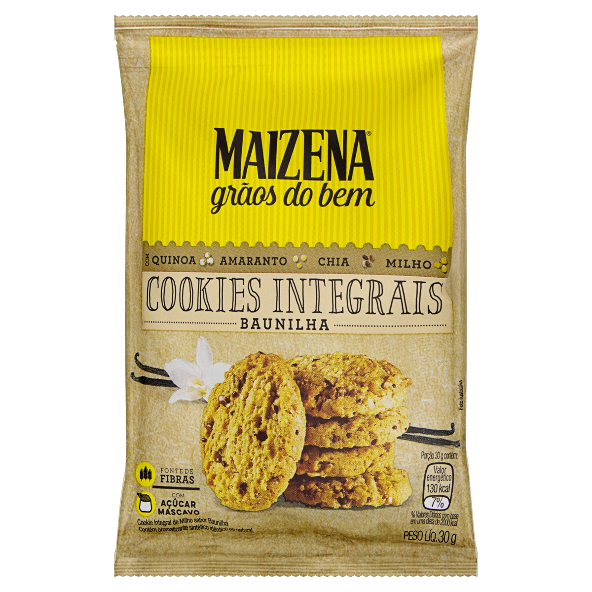 Biscoito Cookie Integral Baunilha Maizena Grãos Do Bem Pacote 30g