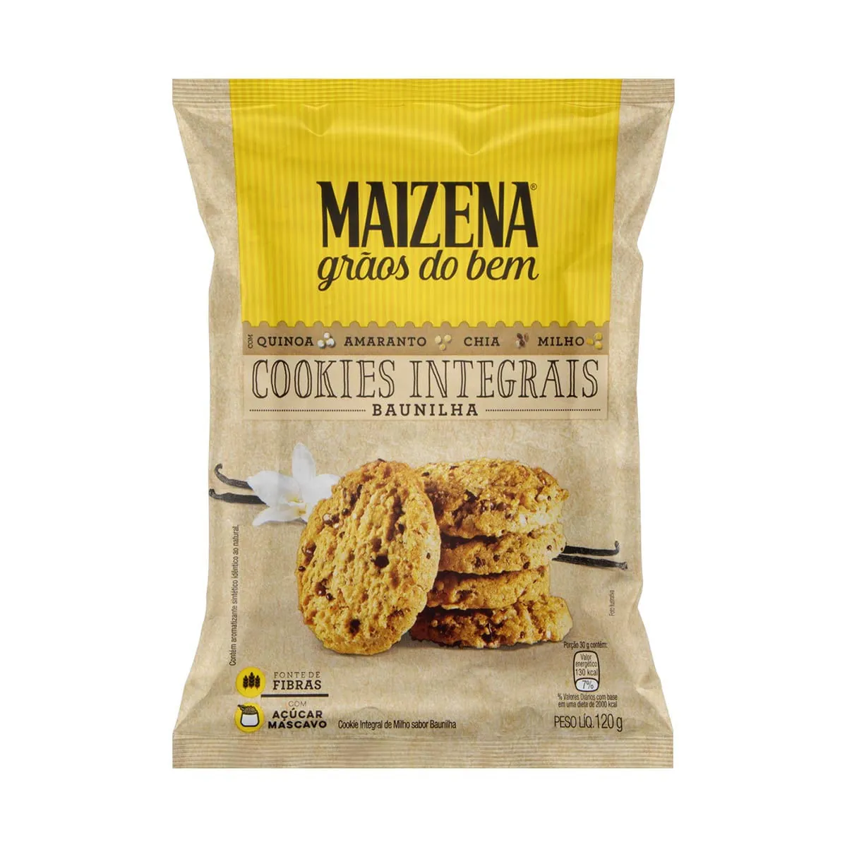 Biscoito Cookie Integral Baunilha Maizena Grãos Do Bem Pacote 120g