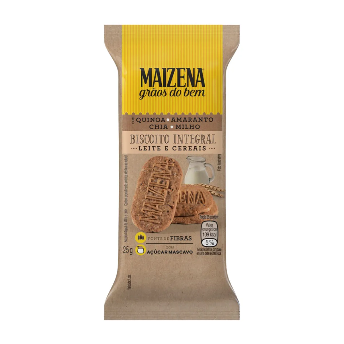 Biscoito Integral Leite E Cereais Maizena Grãos Do Bem Pacote 25g