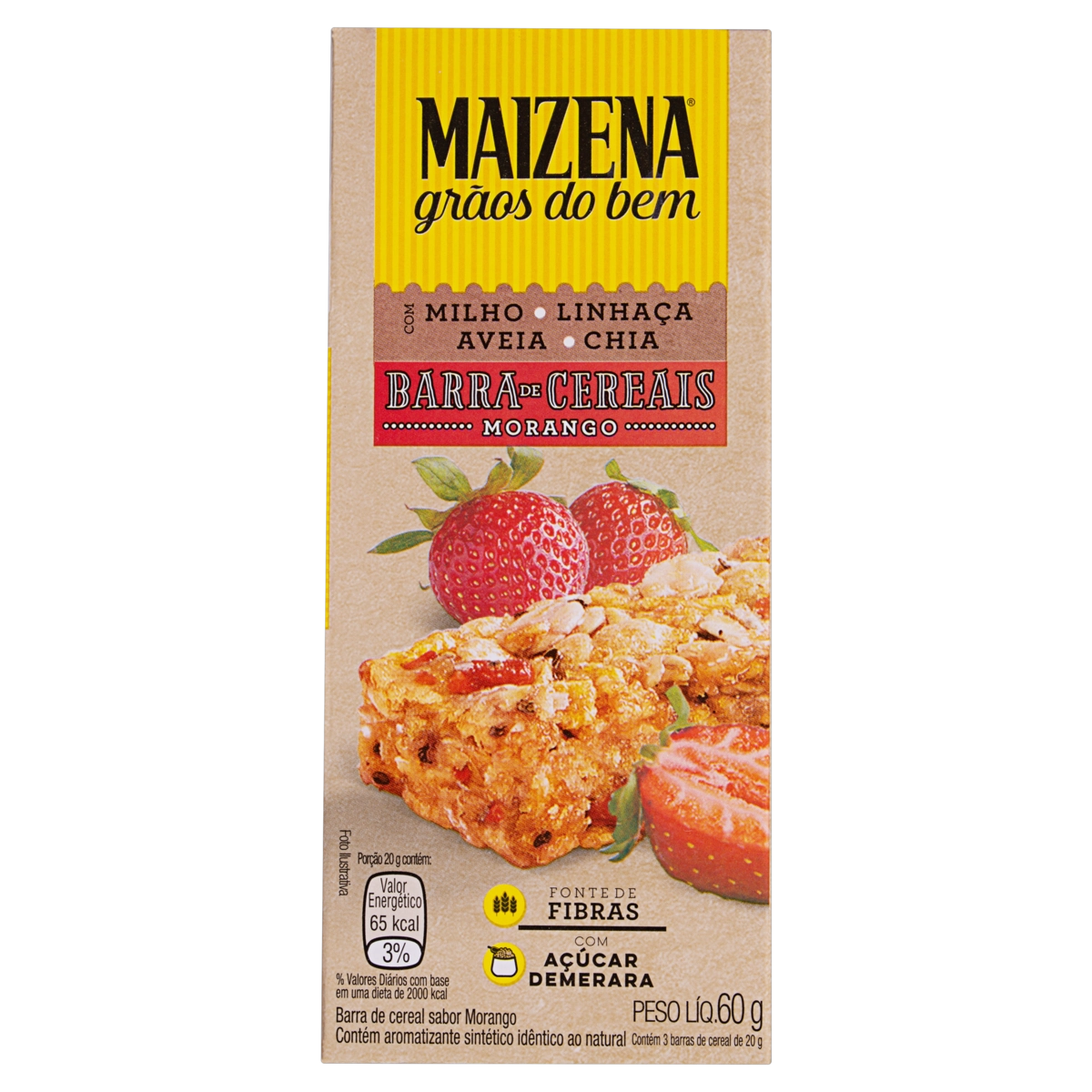 Pack Barra De Cereal Morango Maizena Grãos Do Bem Caixa 60g 3 Unidades