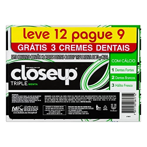 Pack Creme Dental Menta Closeup Triple Caixa 70g Cada Leve 12 Pague 9 Unidades