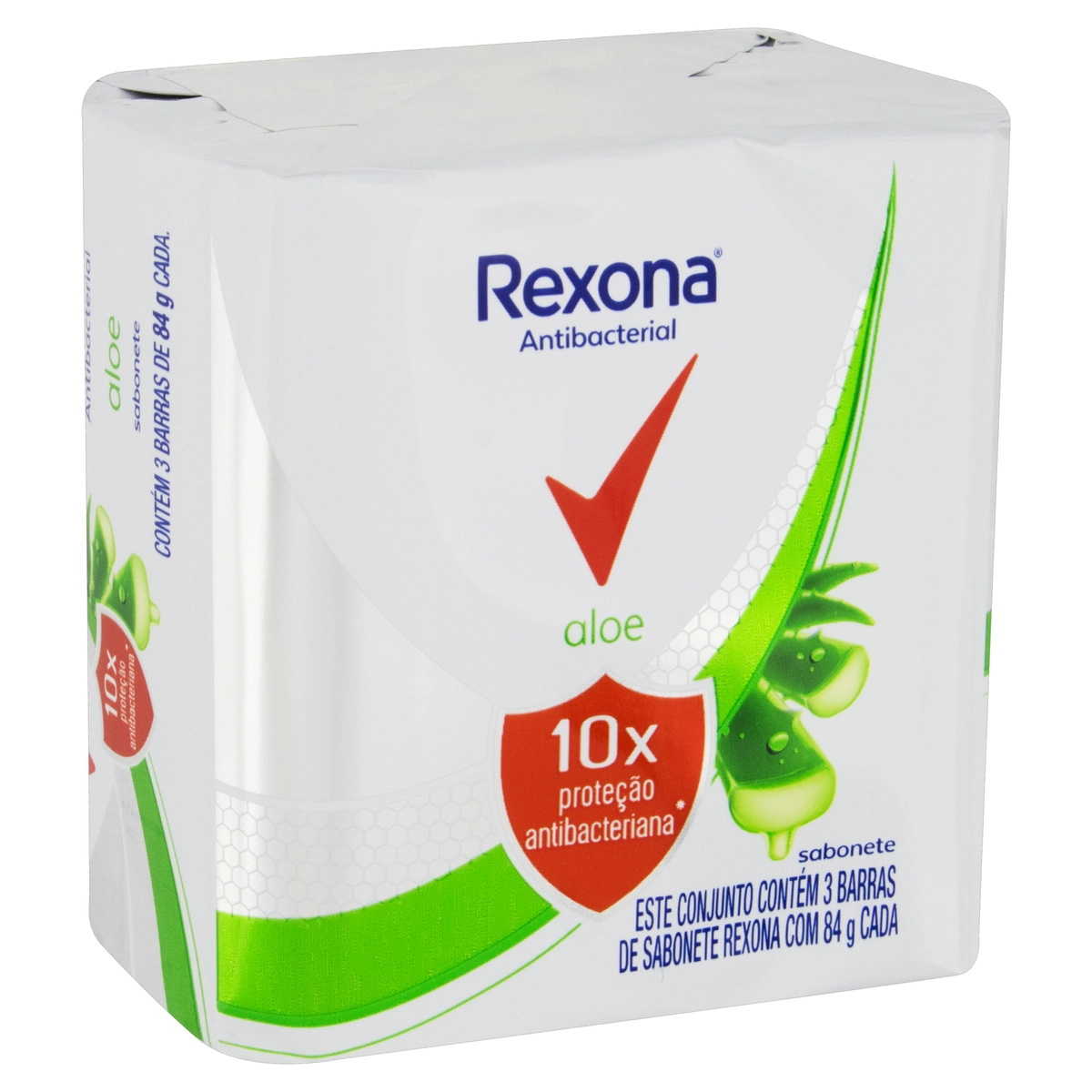 Pack Sabonete Barra Antibacterial Aloe Rexona Envoltório 3 Unidades 84g Cada