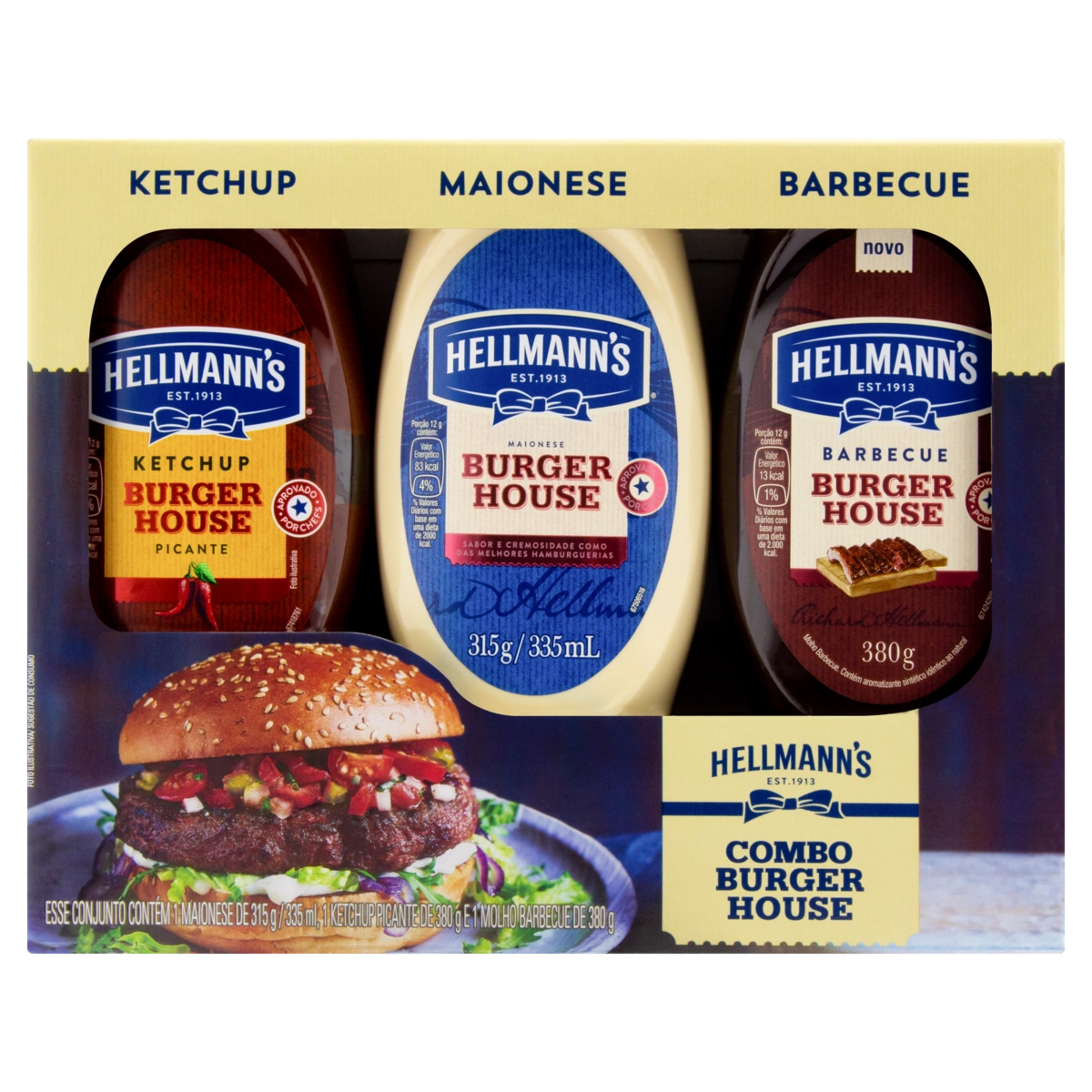 Kit Barbecue 380g Maionese 315g Ketchup Picante 380g Hellmanns Burger House