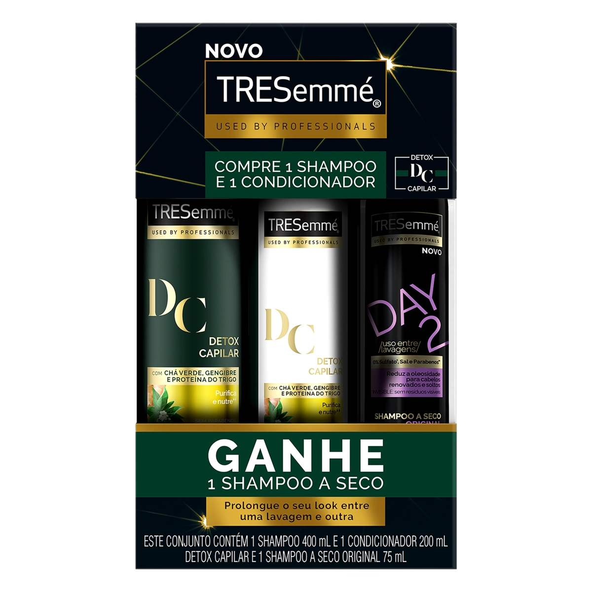 Kit Shampoo 400ml Condicionador 200ml Tresemmé Detox Capilar Grátis Shampoo A Seco Original Day 2 75