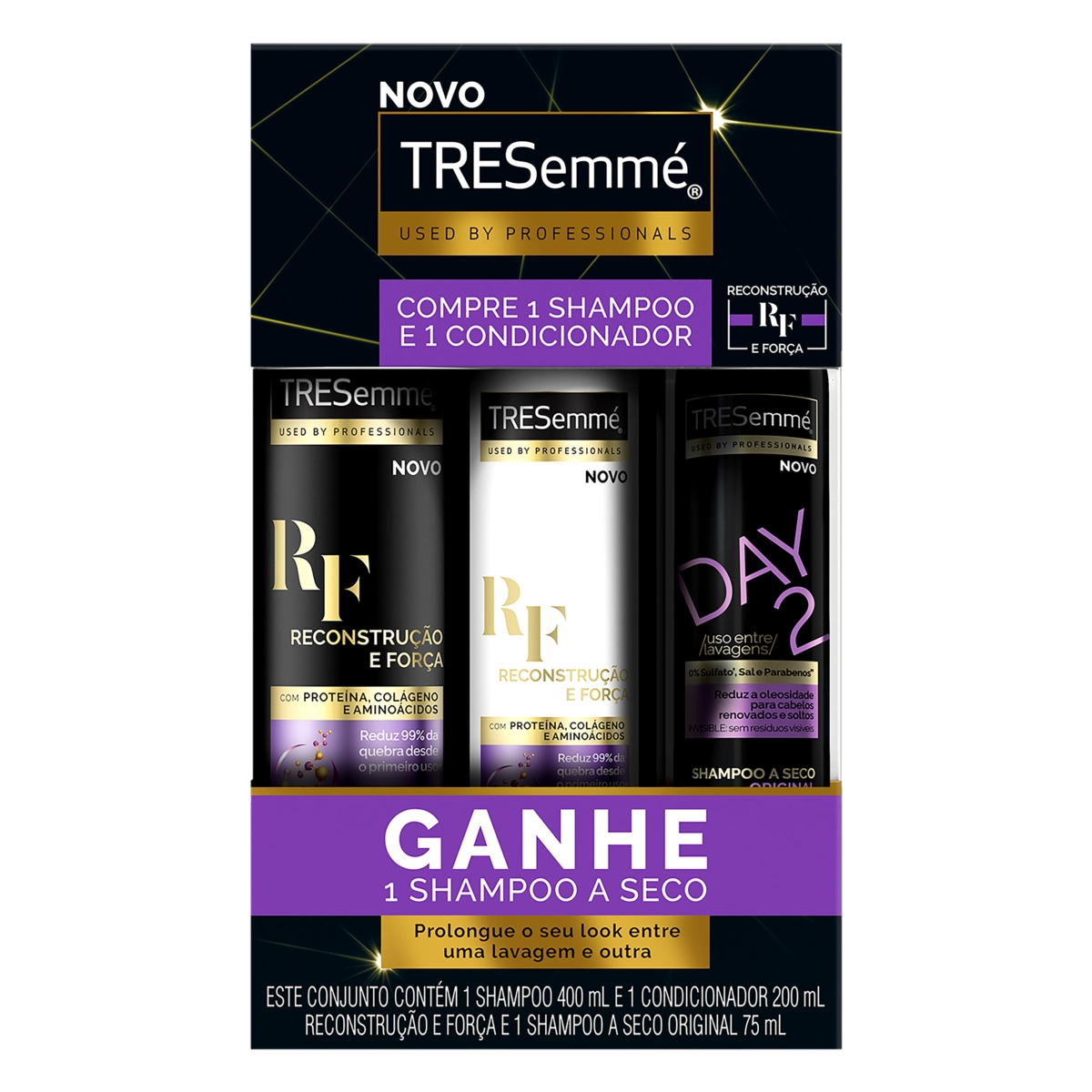 Kit Shampoo 400ml Condicionador 200ml Tresemmé Reconstrução E Força Grátis Shampoo A Seco Original D