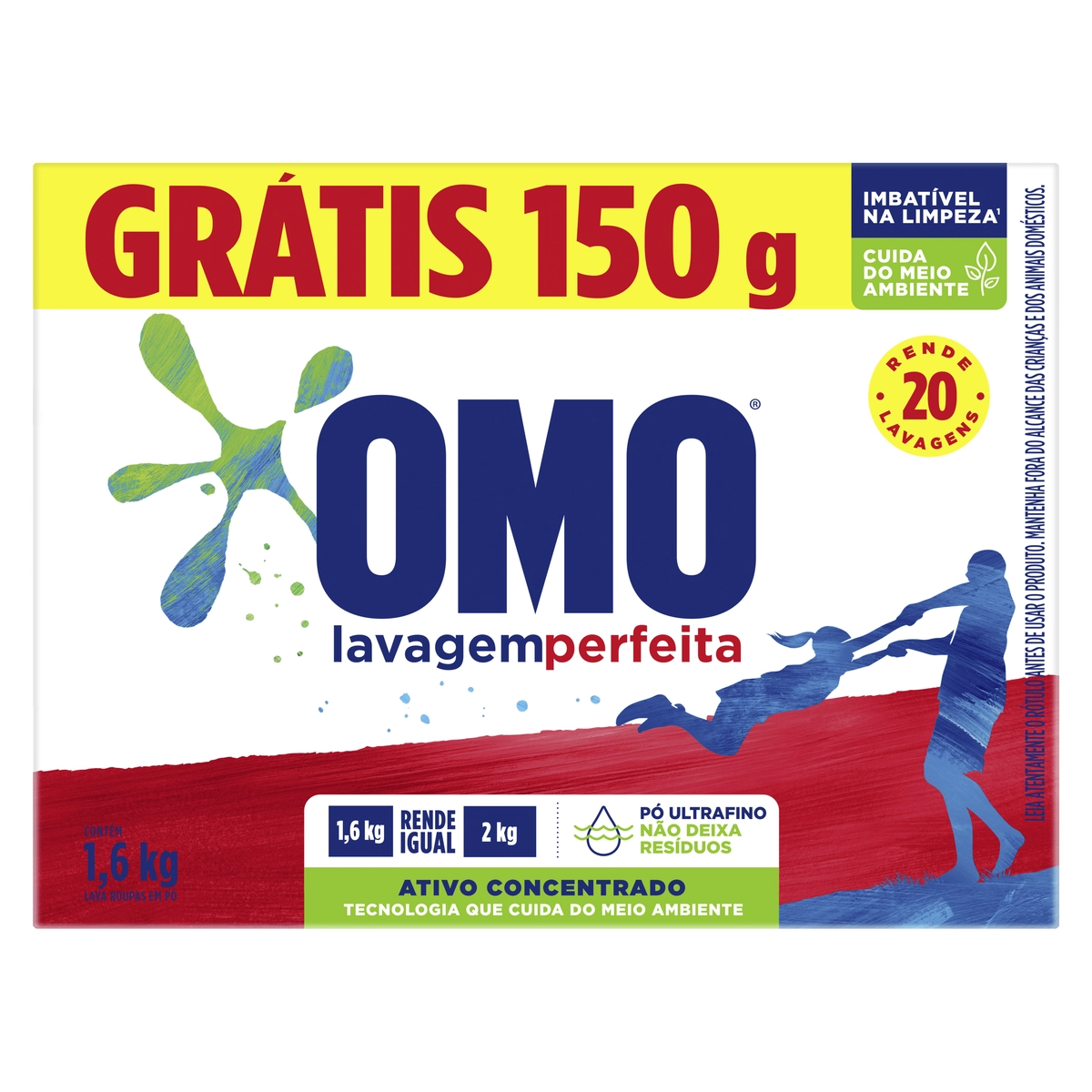 Lava Roupas Pó Omo Lavagem Perfeita Caixa 1,6kg Grátis 150g