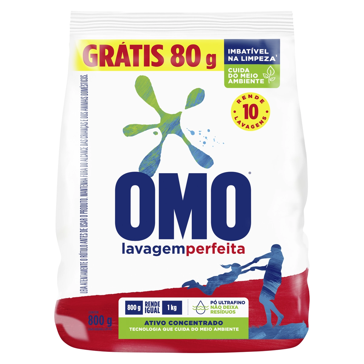 Lava Roupas Pó Omo Lavagem Perfeita Pacote 800g Grátis 80g
