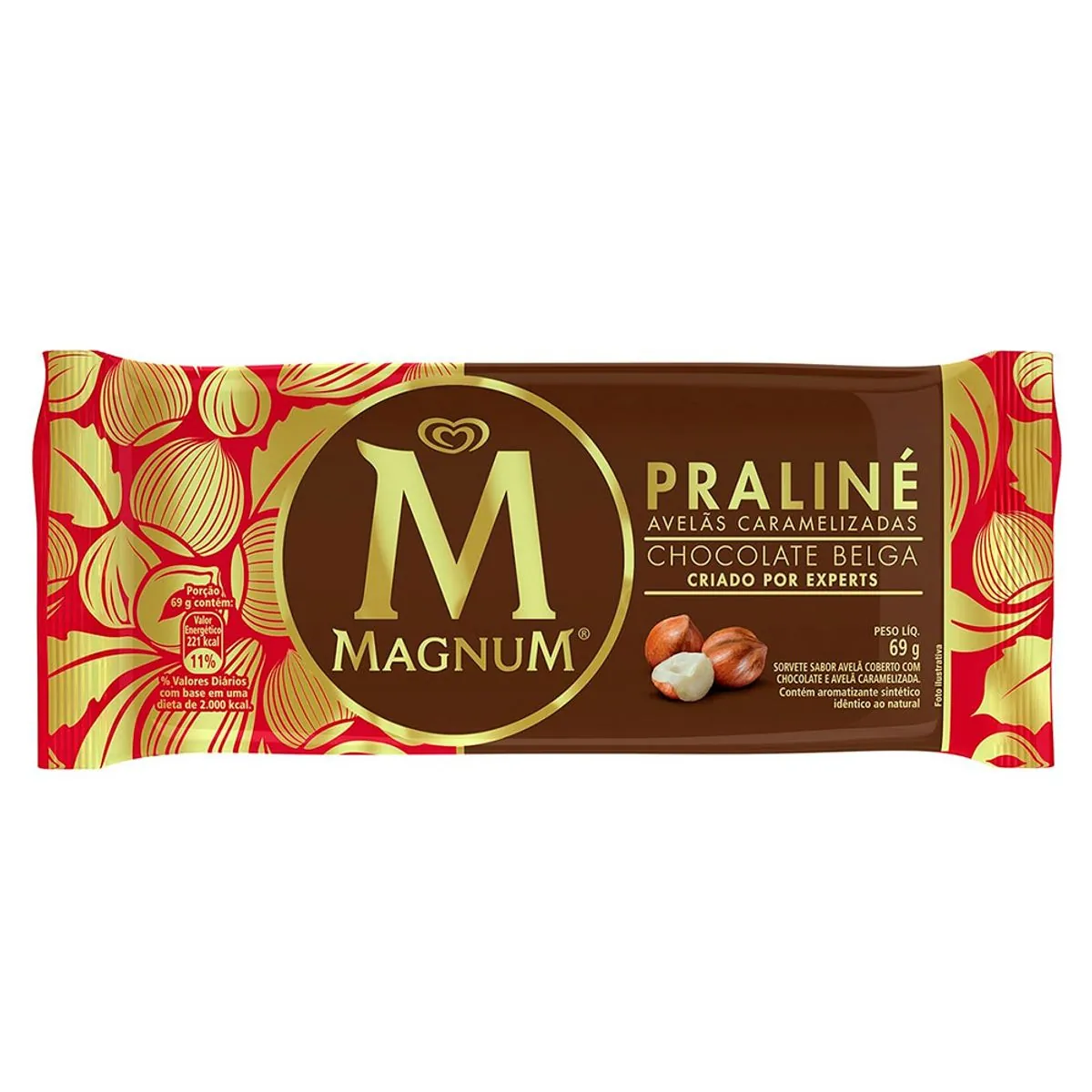 Sorvete Avelã Cobertura Praliné E Chocolate Belga Magnum Pacote 69g