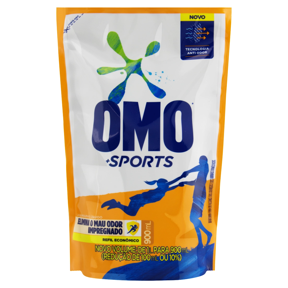 Lava Roupas Líquido Omo Proteção Antiodor Sachê 900ml Refil Econômico