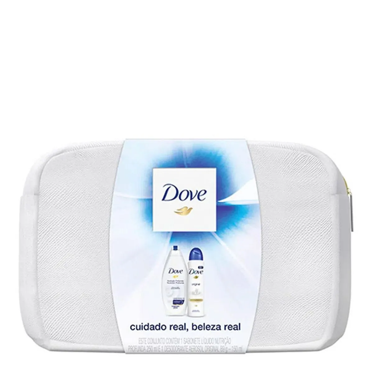 Kit Necessaire Sabonete Líquido 250ml Antitranspirante Aerossol Original 150ml Spray Dove Nutrição P