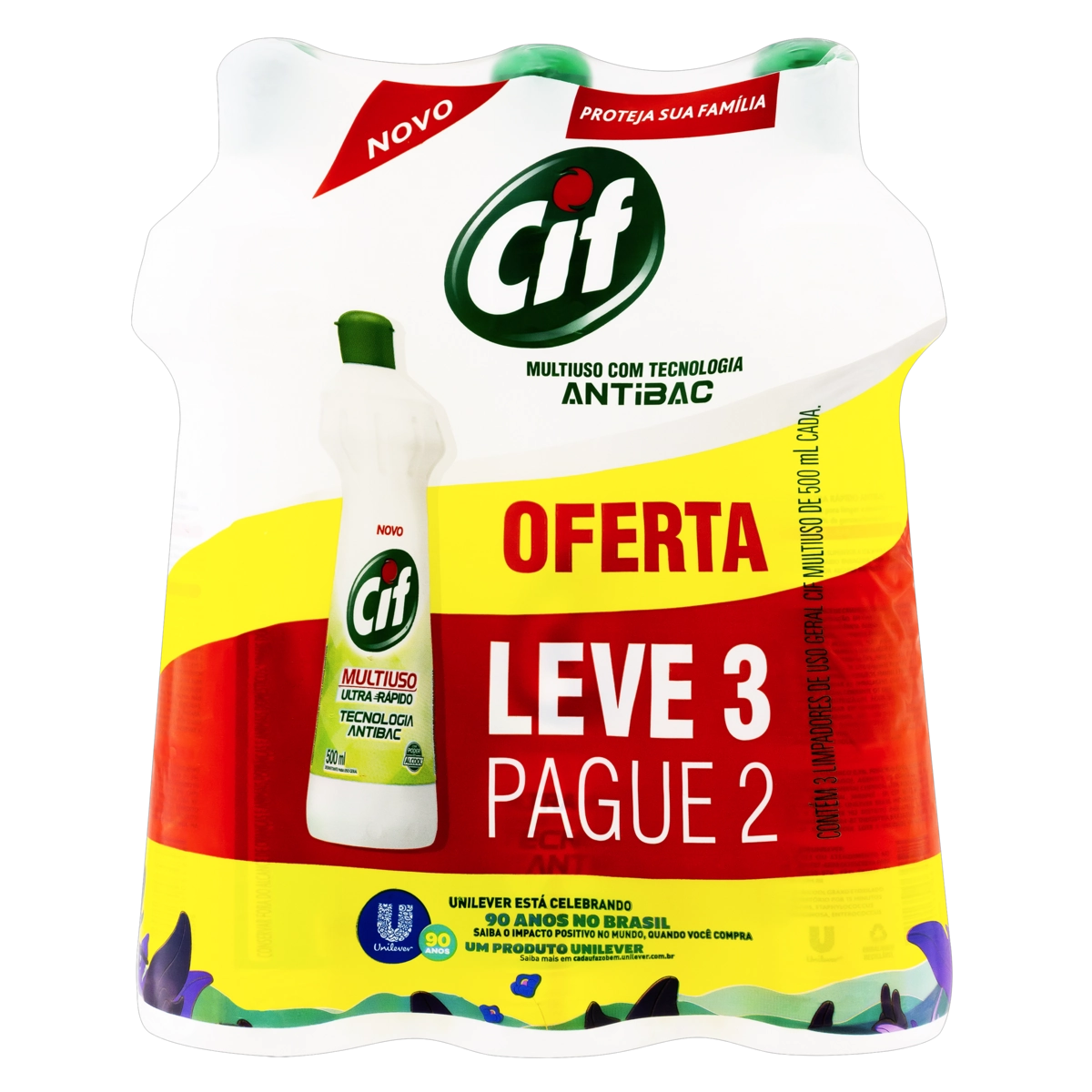 Pack Desinfetante Multiuso Cif Antibac Squeeze 500ml Cada Leve 3 Pague 2 Unidades