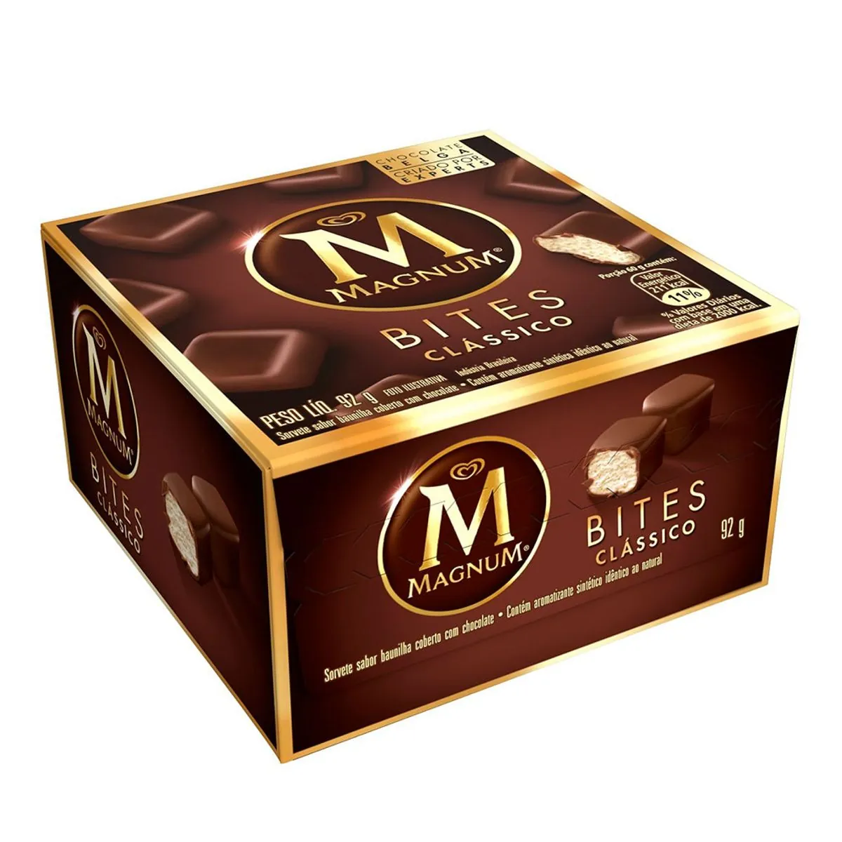 Sorvete Clássico Cobertura Chocolate Magnum Bites Caixa 92 g
