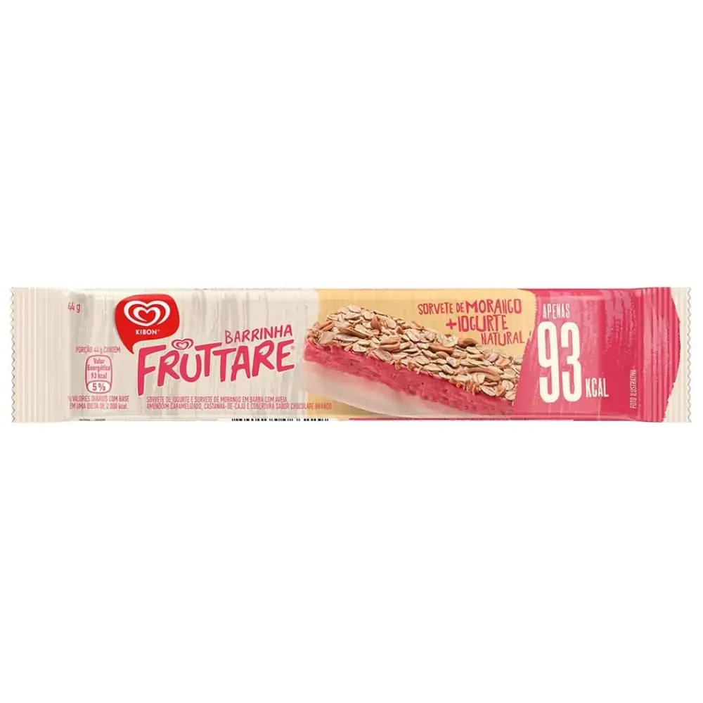 Sorvete Morango E Iogurte Natural Kibon Fruttare Barrinha Pacote 44g