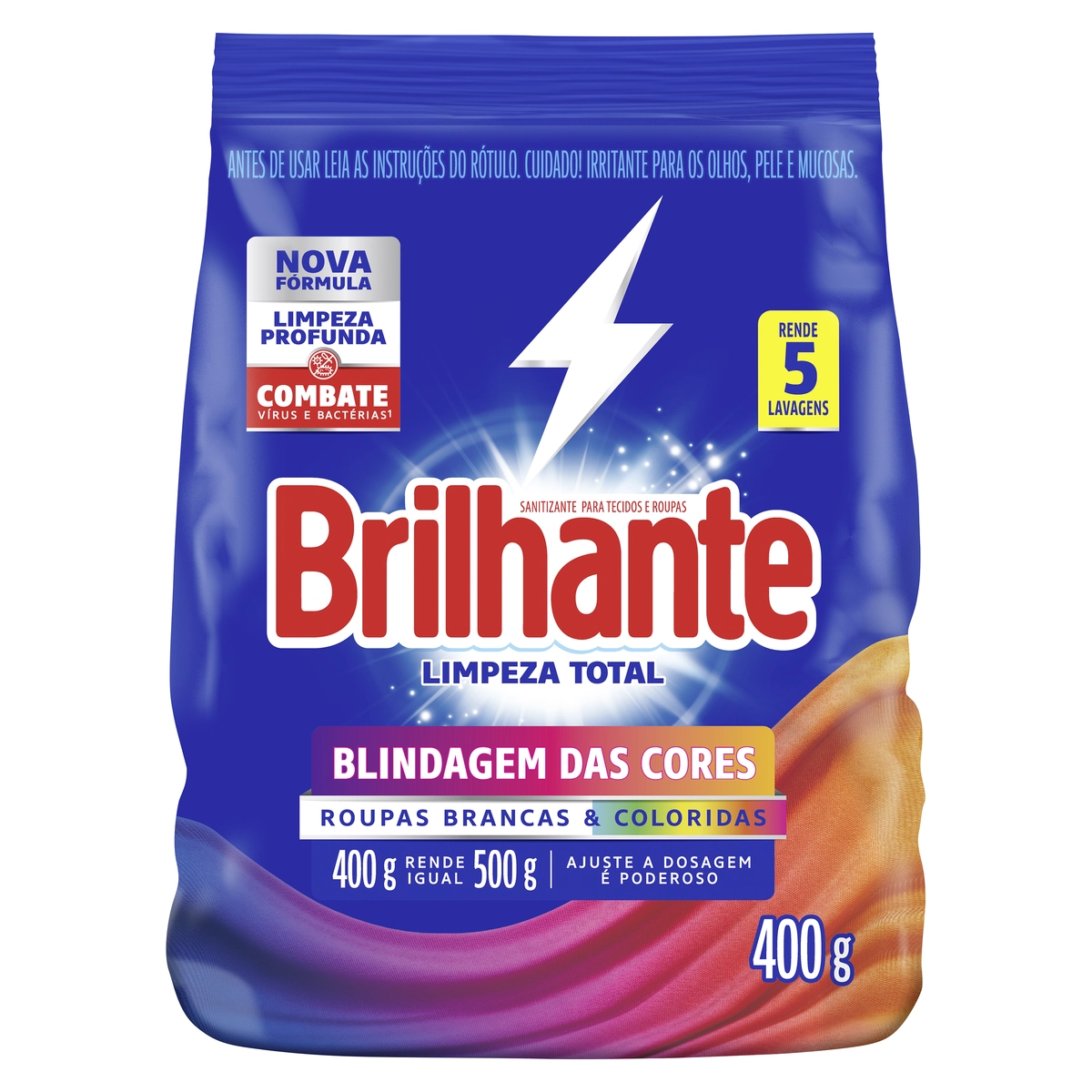 Lava Roupas Pó Roupas Brancas E Coloridas Brilhante Limpeza Total Pacote 400g