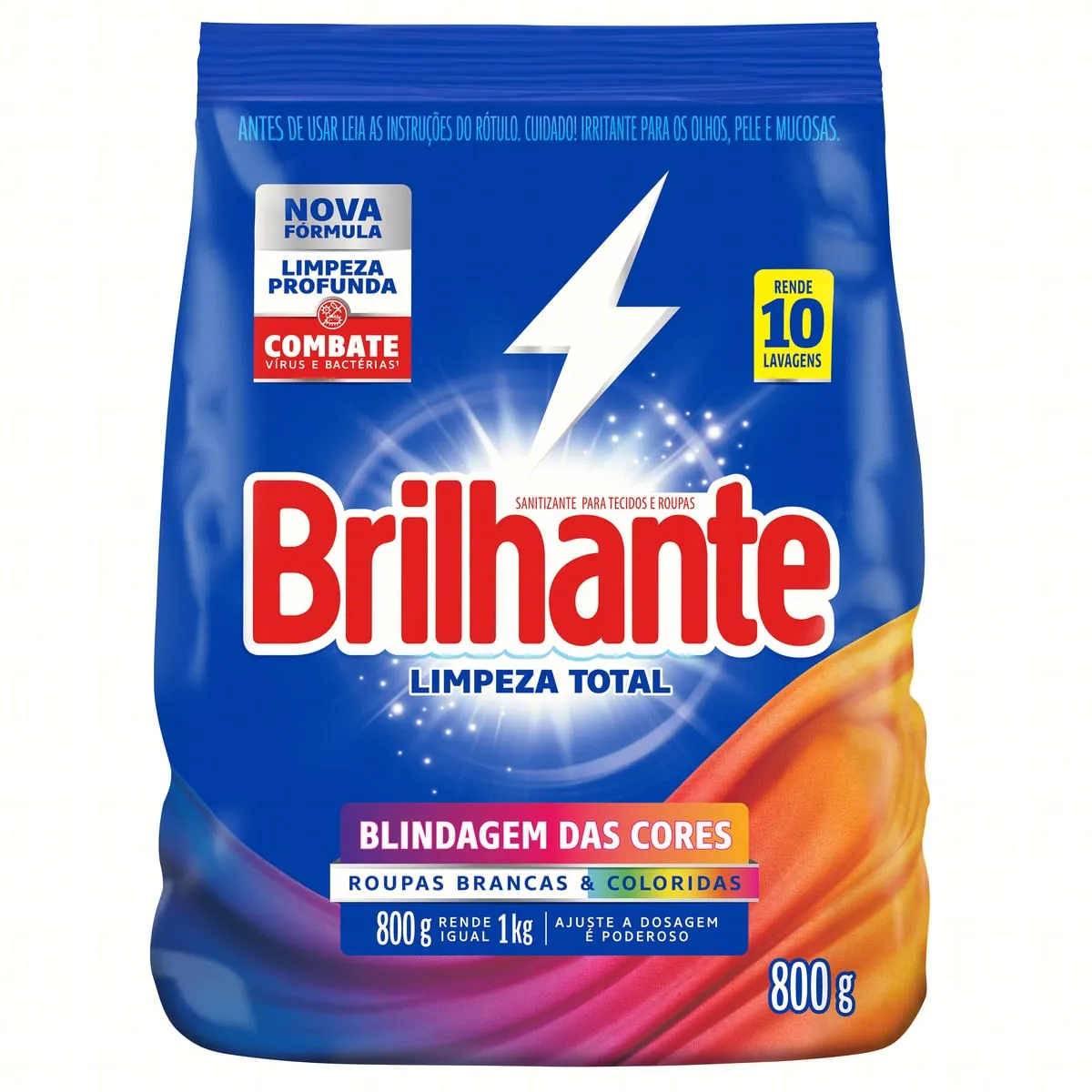 Lava Roupas em Pó Brilhante Limpeza Total para Roupas Brancas e Coloridas 800g