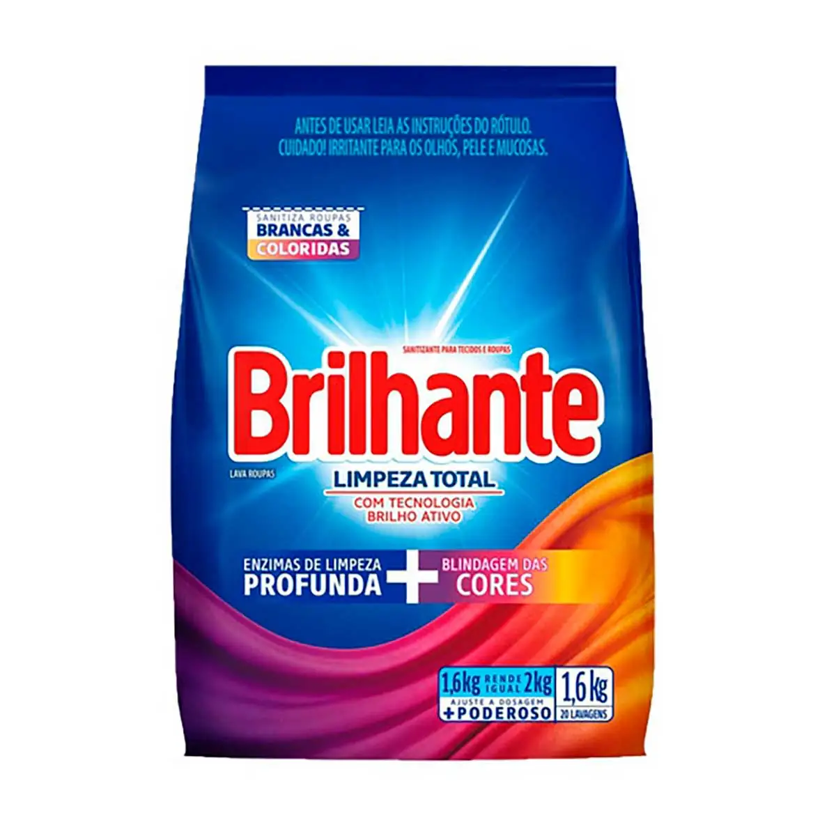 Lava Roupas Sanitizante em Pó Brilhante Limpeza Total 1.6 Kg Bag