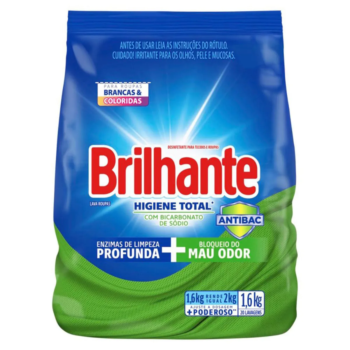 Lava Roupas Desinfetante em Pó Brilhante Higiene Total Combate germe e bactérias 1.6kg