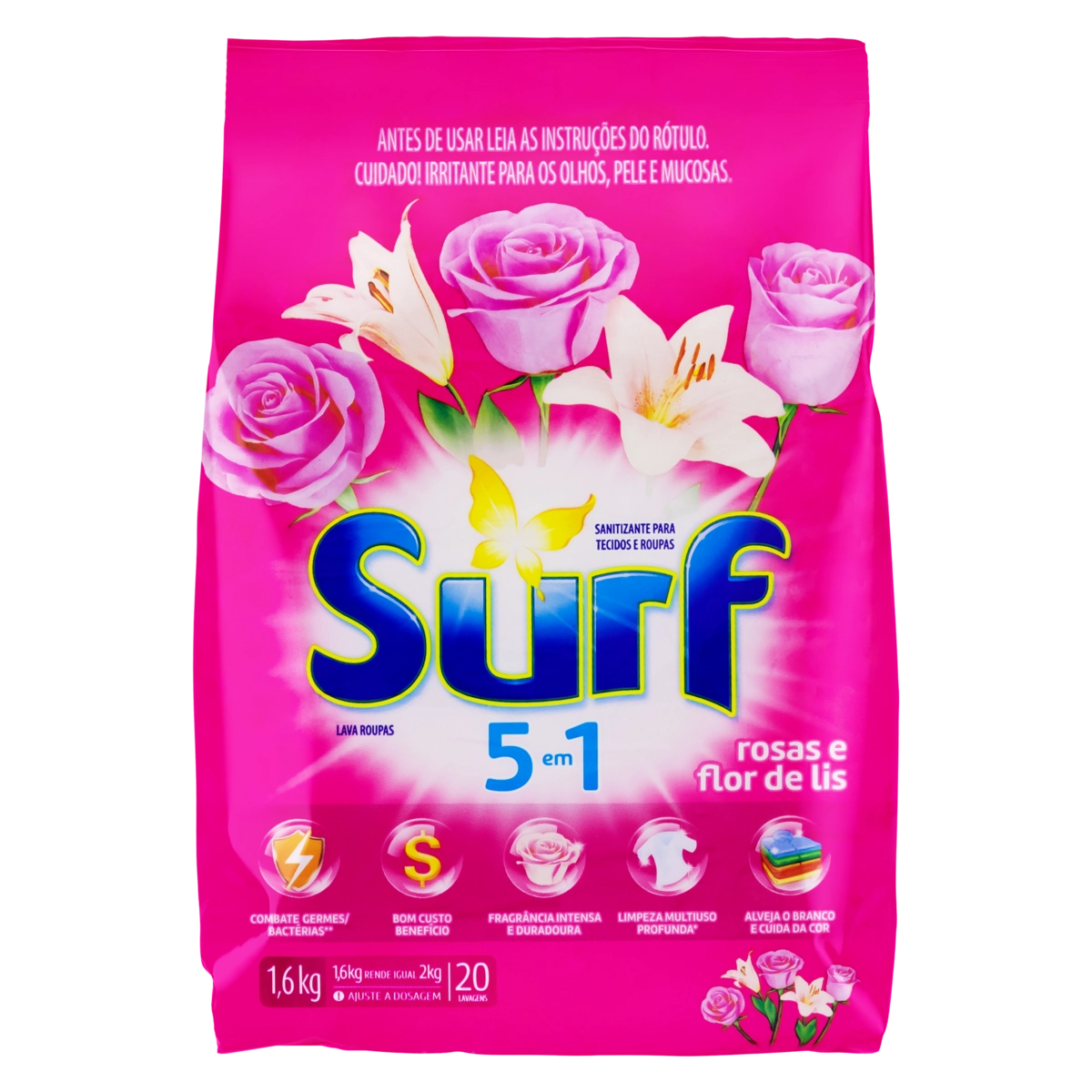 Lava-Roupas em Pó 5 em 1 Rosas e Flor-de-Lis Surf Pacote 1,6kg