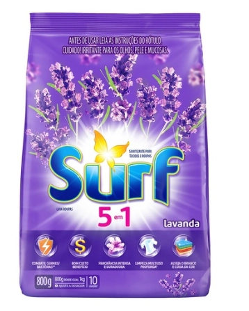 Sabão Em Pó SURF 5 Em 1 Lavanda Pacote 800g