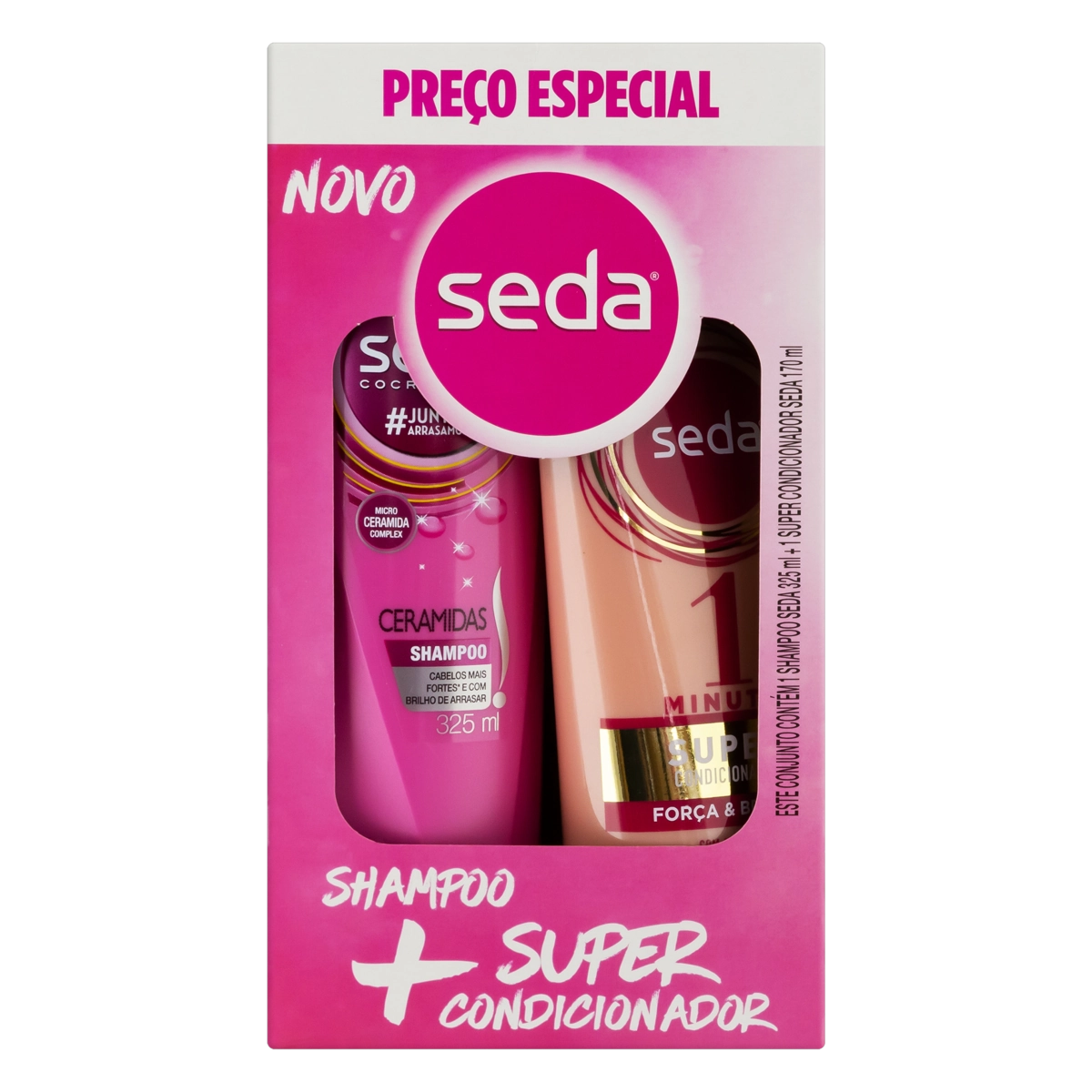 Kit Shampoo Cocriações Ceramidas 325ml Super Condicionador Força Brilho 1 Minuto 170ml Seda