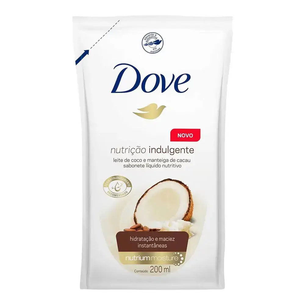 Sabonete Líquido Coco E Manteiga De Cacau Dove Nutrição Indulgente Sachê 200ml Refil