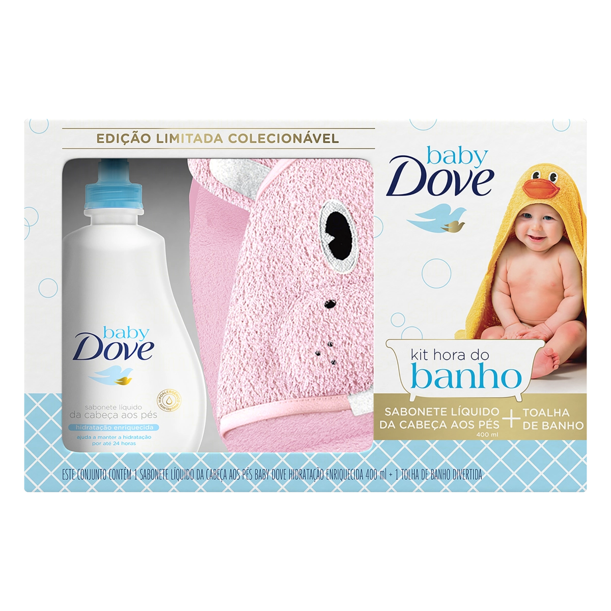 Kit Sabonete Líquido Hidratação Enriquecida Da Cabeça Aos Pés 400ml Toalha De Banho Hipopótamo Dove
