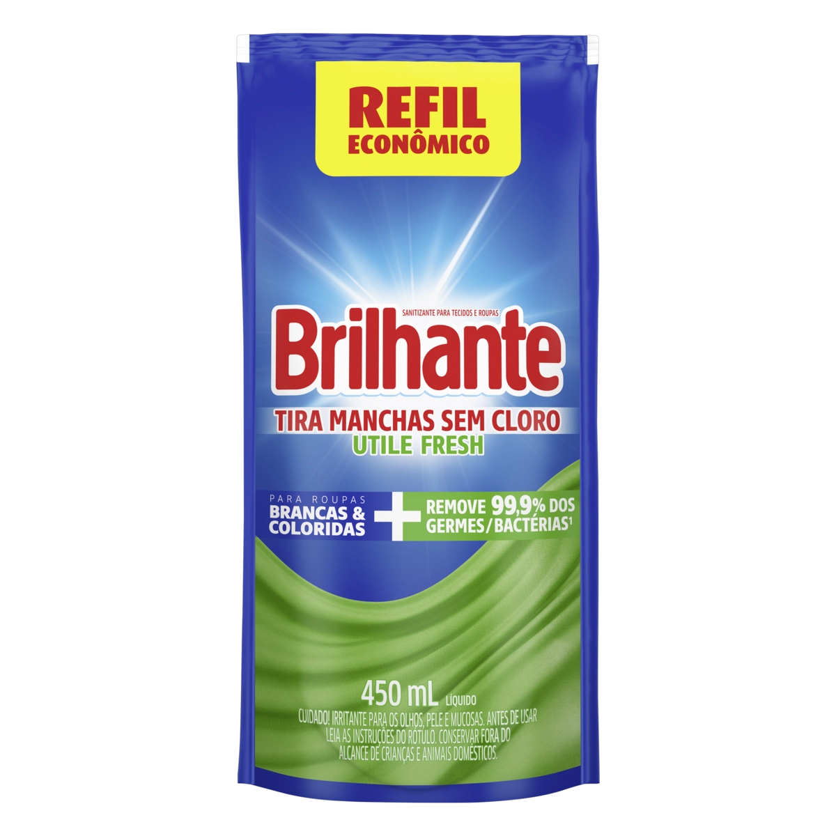 Tira-Manchas Líquido Roupas Brancas e Coloridas Fresh Brilhante Utile Sachê 450ml Refil Econômico