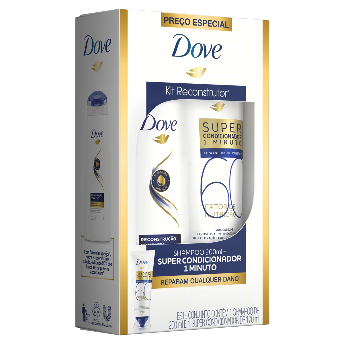 Kit Shampoo Reconstrução Completa 200ml Super Condicionador Fator De Nutrição 60 Reconstrutor 170ml