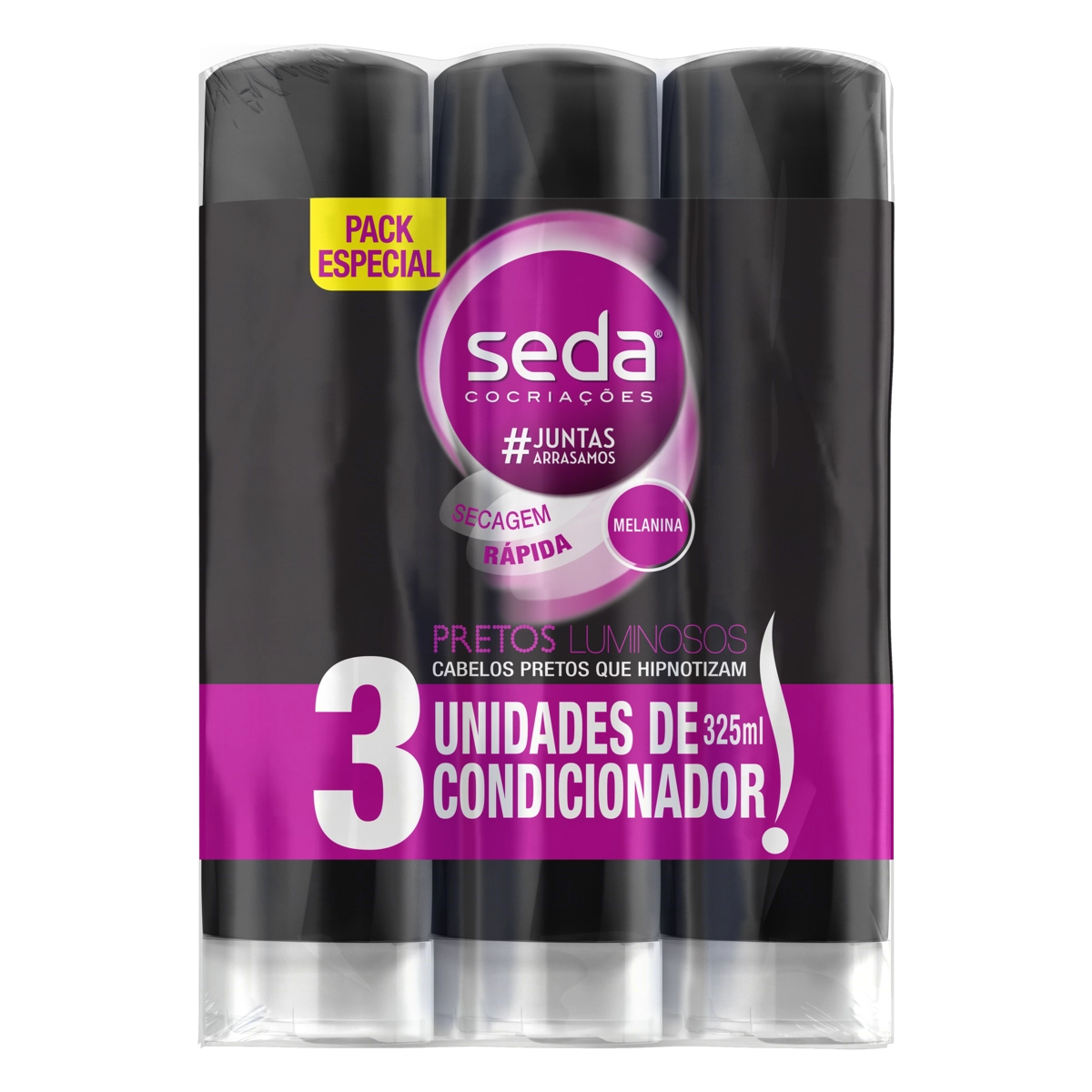 Pack Condicionador Seda Cocriações Pretos Luminosos Frasco 3 Unidades 325ml Cada