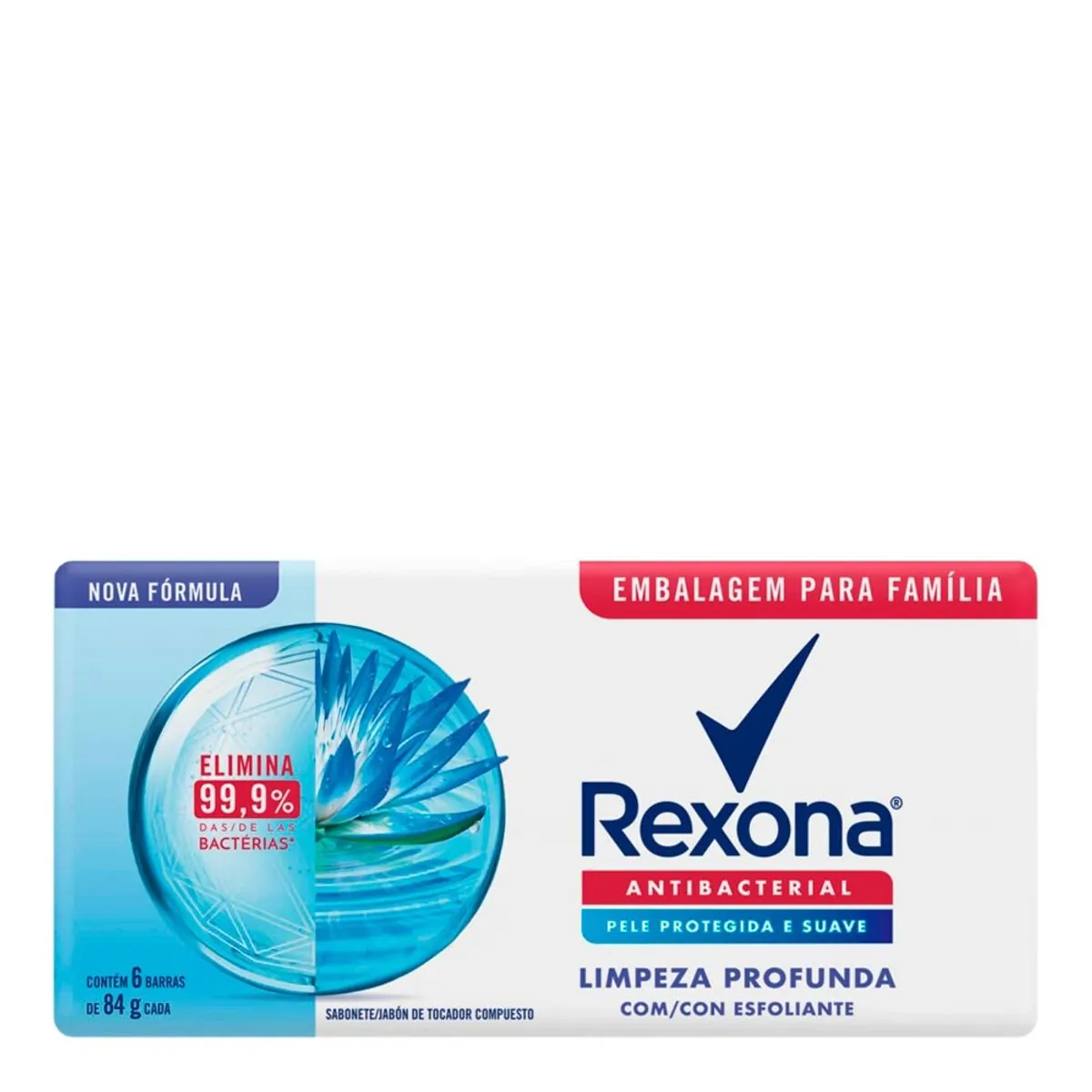 Pack Sabonete em Barra Antibacterial Rexona Limpeza Profunda Envoltório 6 Unidades 84 g Cada Leve Mais Pague Menos